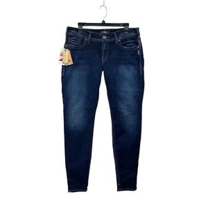 Silver Jeans Womens Suki Super Skinny Denim Blue Stretch Mid Rise 33 X 31 New